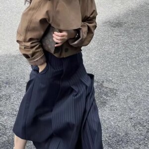 2023 High Waist Striped A-line Skirt Women Y2K Streetwear Contrast Color Fashion Skirts Designer Asymmetrical Aesthetics Skirt