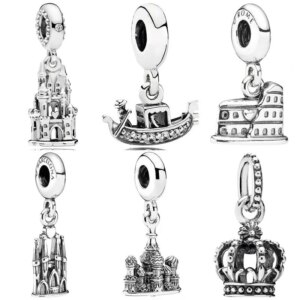 Roman Colosseum Venice Gondola Castle La Sagrada Familia Pendant Bead 925 Sterling Silver Charm Fit Fashion Bracelet Diy Jewelry