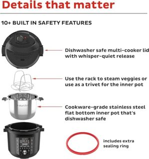 Home 10 Instant Pot Pro 10-in-1 Pressure Cooker, Slow Cooker, Rice/Grain Cooker, Steamer, Sauté, Sous Vide, Yogurt Maker, Sterilizer, and Warmer, Includes App With Over 800 Recipes, Black, 6 Quart